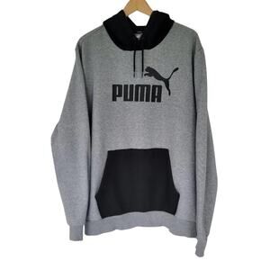 PUMA Hoodie Sweatshirt Mens XLT Gray Black Logo Pullover Long Sleeve